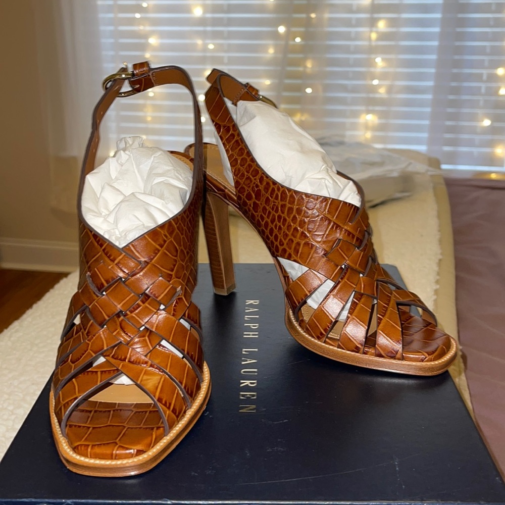 Ralph Lauren Tamara Brown Embossed Sandal - made in Italy and never worn.